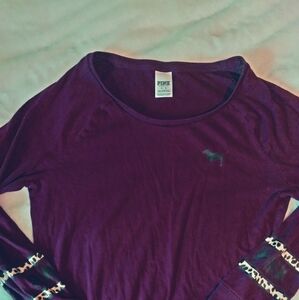 Vs Pink Women's Burgundy Leopard Print Long Sleeve Shirt Size M Y2K Casual Comfy